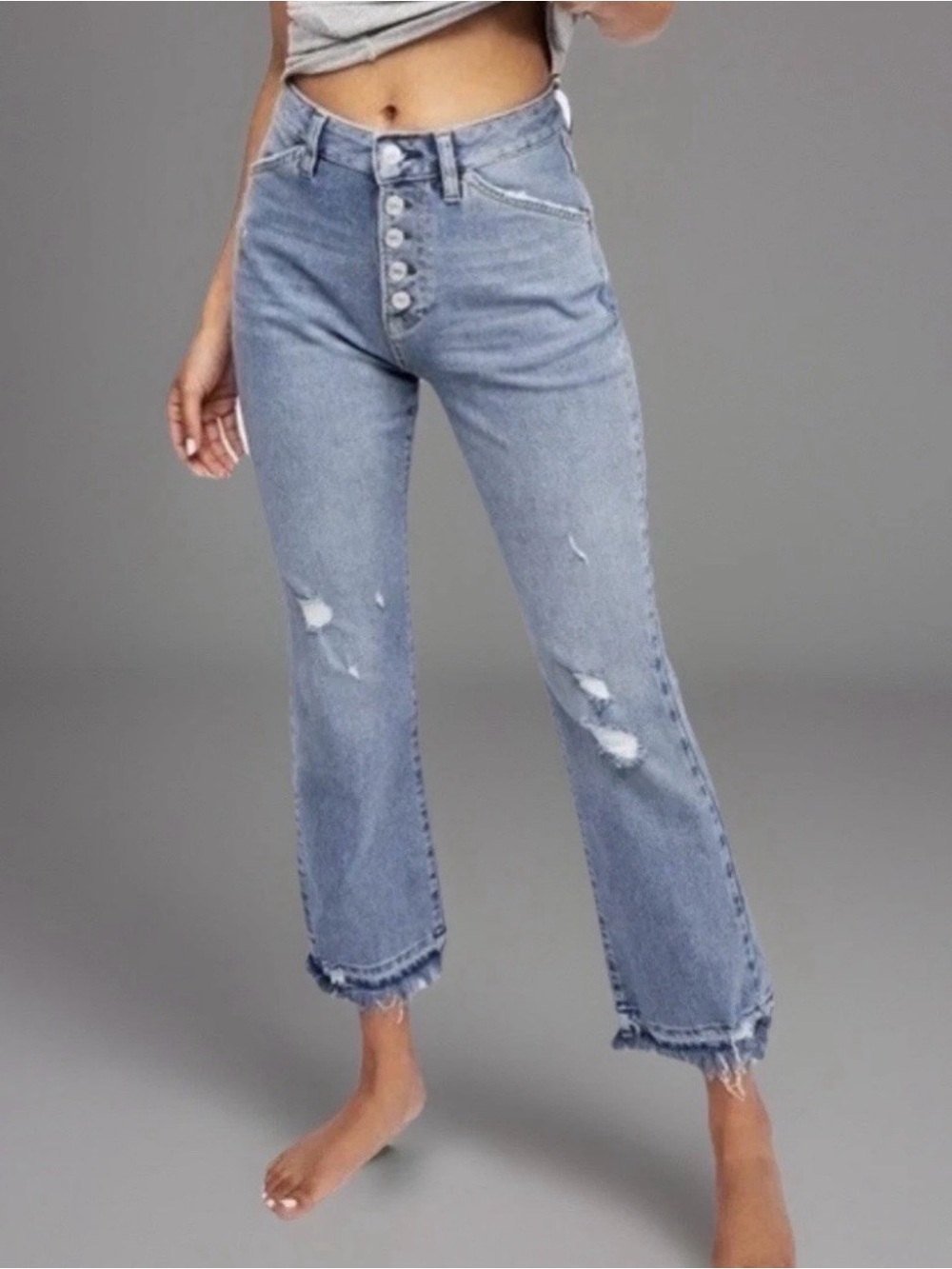 Free People We The Free Dylan Button Front Cropped Distressed 4 Pocket Jeans, 27